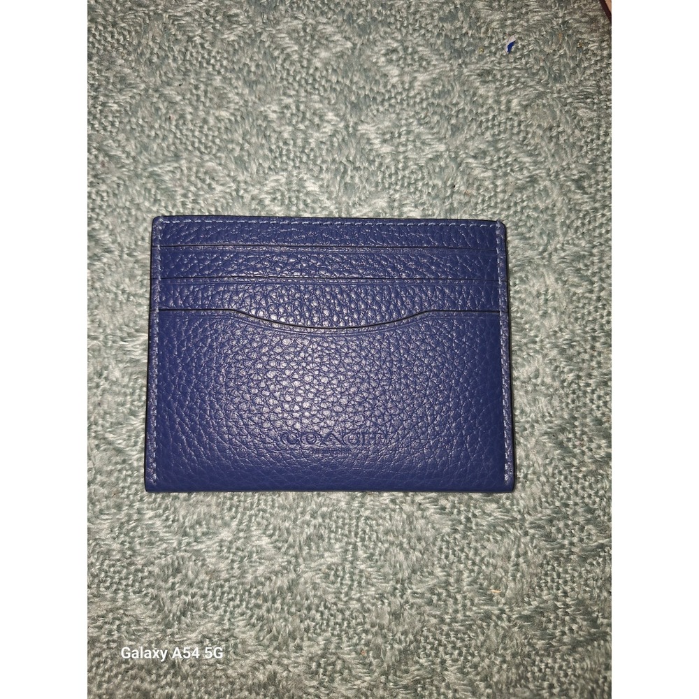 A5. Coach Slim Card Case Deep Blue Pebble Leather ID Window Wallet CP209 Mens